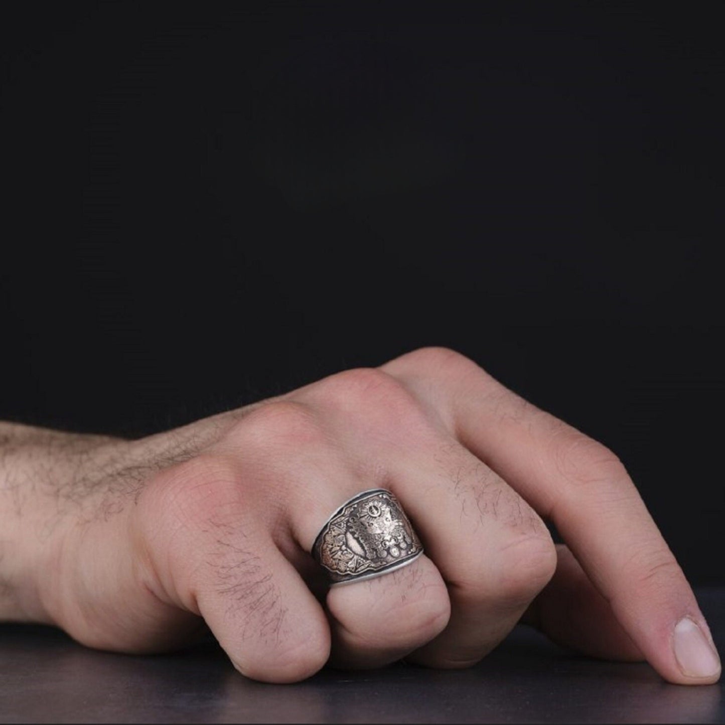 Ottoman Sanjak Signet Ring 925 Silver Tughra Handmade Men