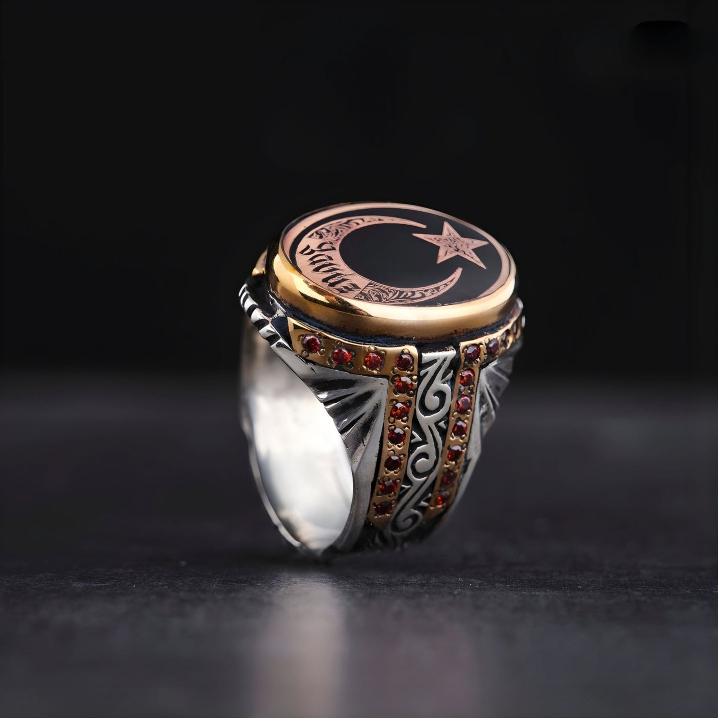 Handcrafted Turkish Moon & Crescent Micro Stone Ring Gift