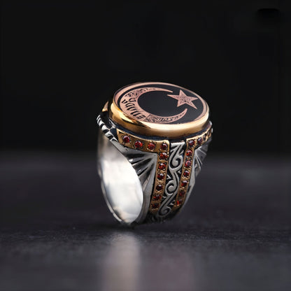 Handcrafted Turkish Moon & Crescent Micro Stone Ring Gift