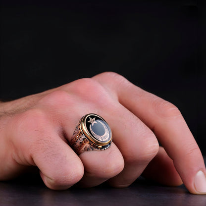 Handcrafted Turkish Moon & Crescent Micro Stone Ring Gift