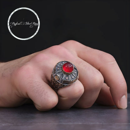 Otag Ring 925 Silver Red Onyx Bronze Ottoman Handmade Men