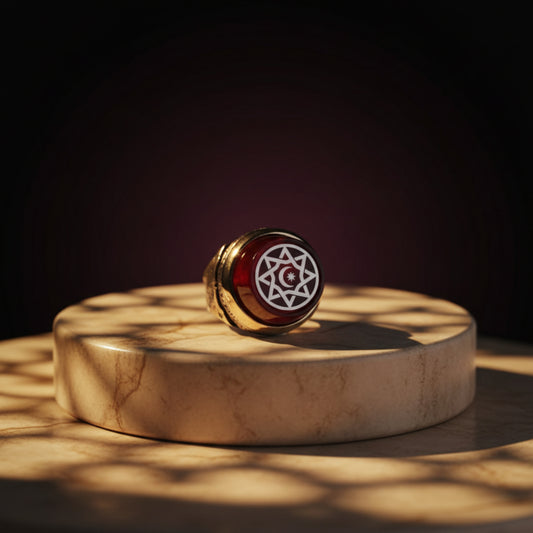 Red Stone Moon Star OttomanSterling Silver Ring