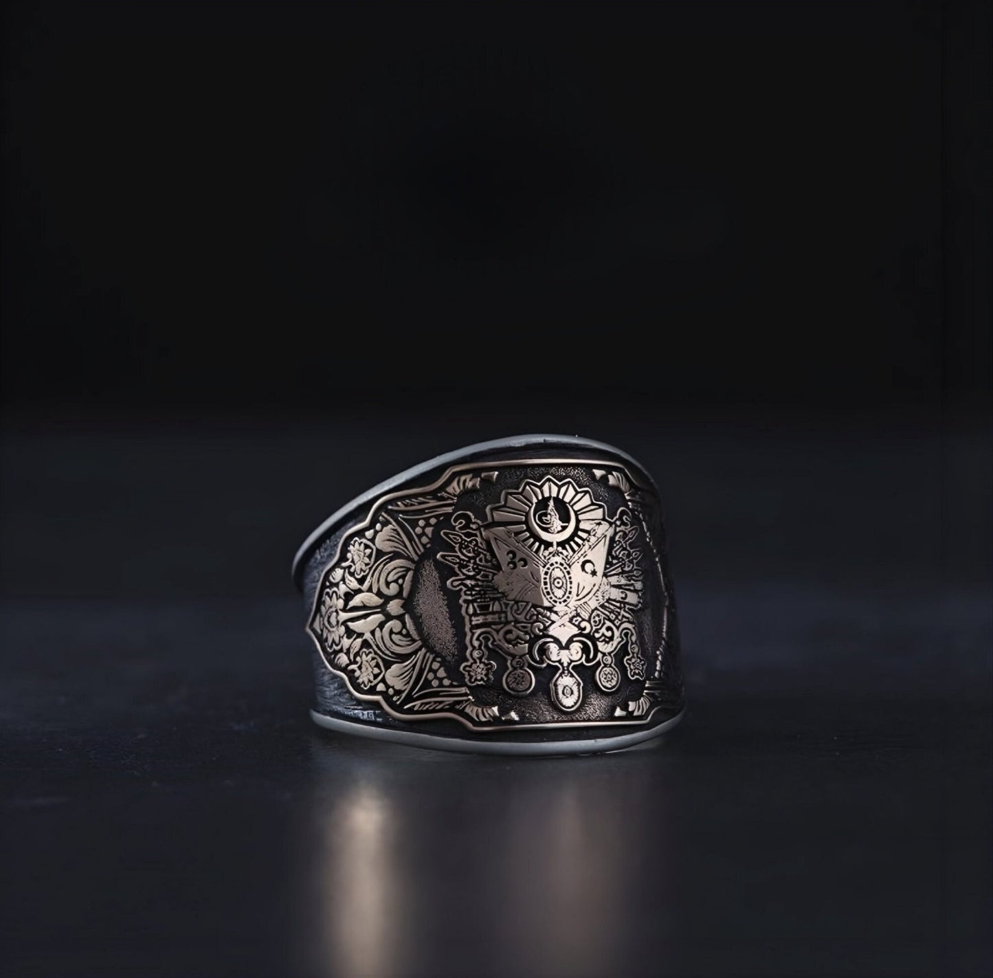 Ottoman Sanjak Signet Ring 925 Silver Tughra Handmade Men