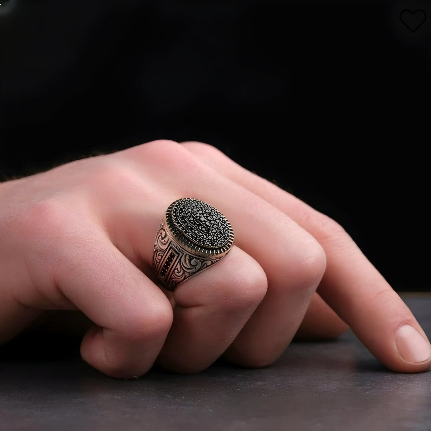 Black Topaz Oval Ring – 925 Sterling Silver Men's Ring