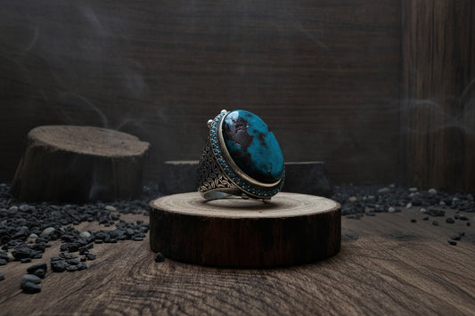 Oval Turquoise Silver Ring for Men