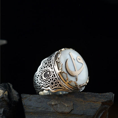 Vav Elif Ring 925 Silver Mother of Pearl Handmade Unisex