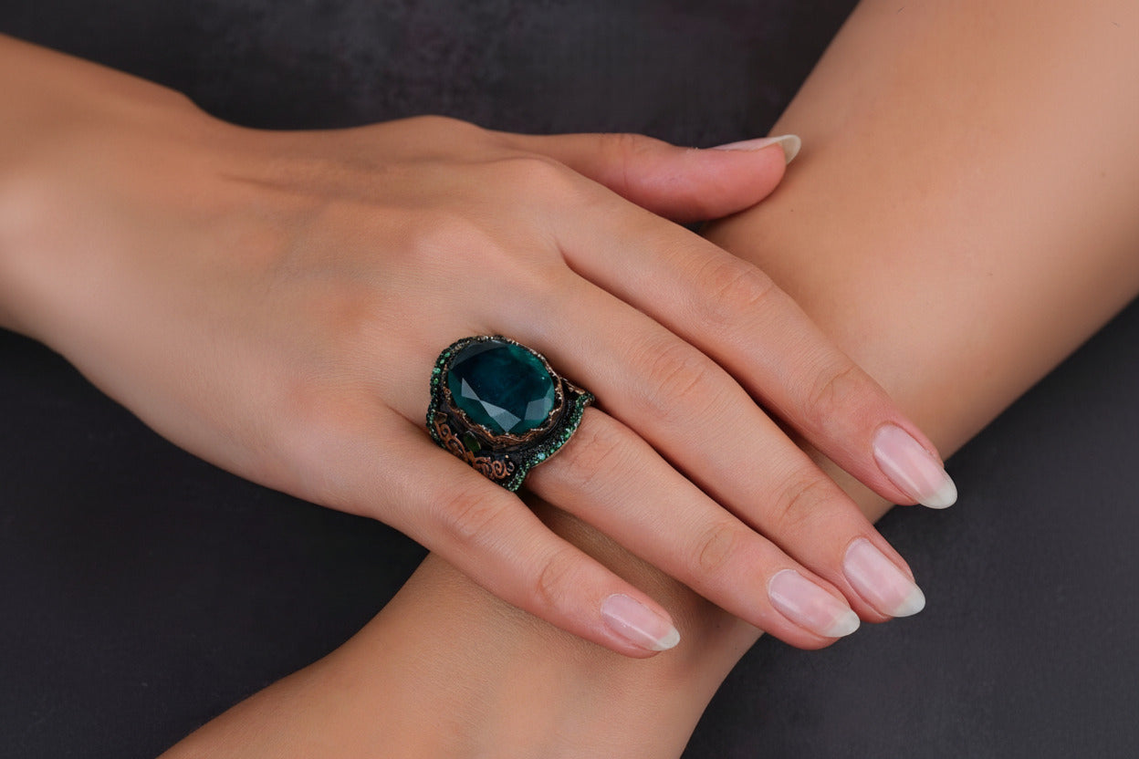 Handmade Sterling Silver Ring with Green Paraiba Tourmaline
