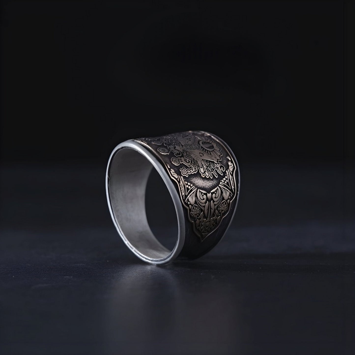 Ottoman Sanjak Signet Ring 925 Silver Tughra Handmade Men