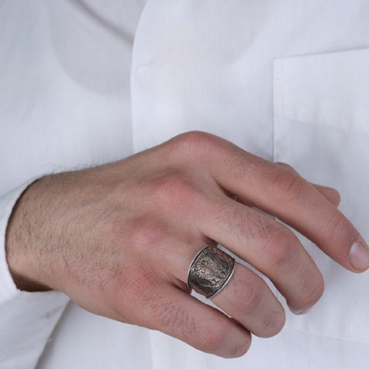 Ottoman Sanjak Signet Ring 925 Silver Tughra Handmade Men