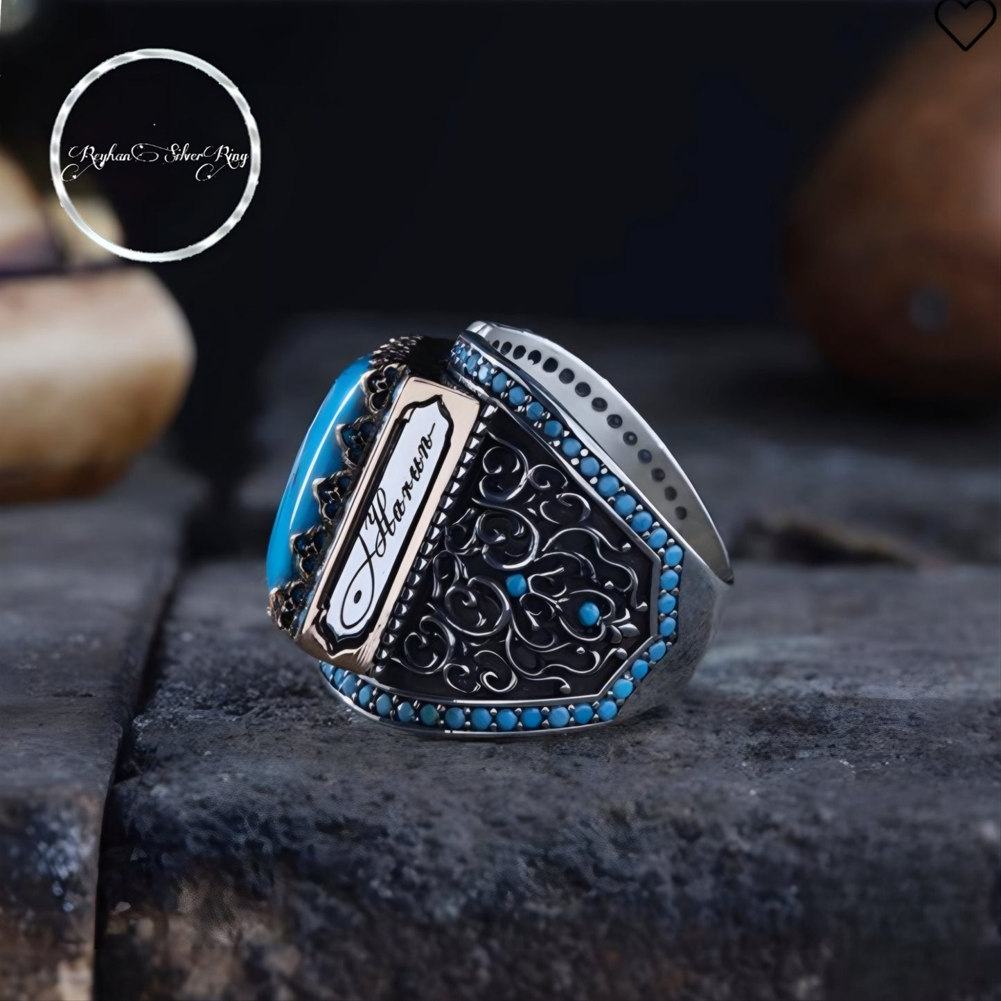 Turquoise Knight Signet Ring 925 Sterling Silver Custom Engraving Handcrafted