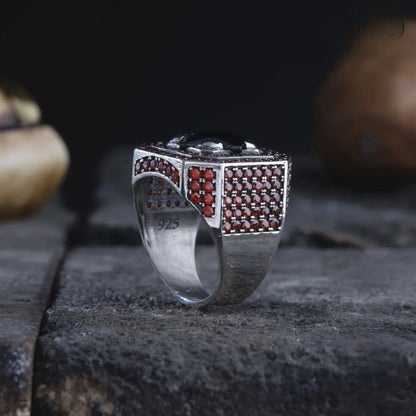 Red zircon unisex ring – view 4