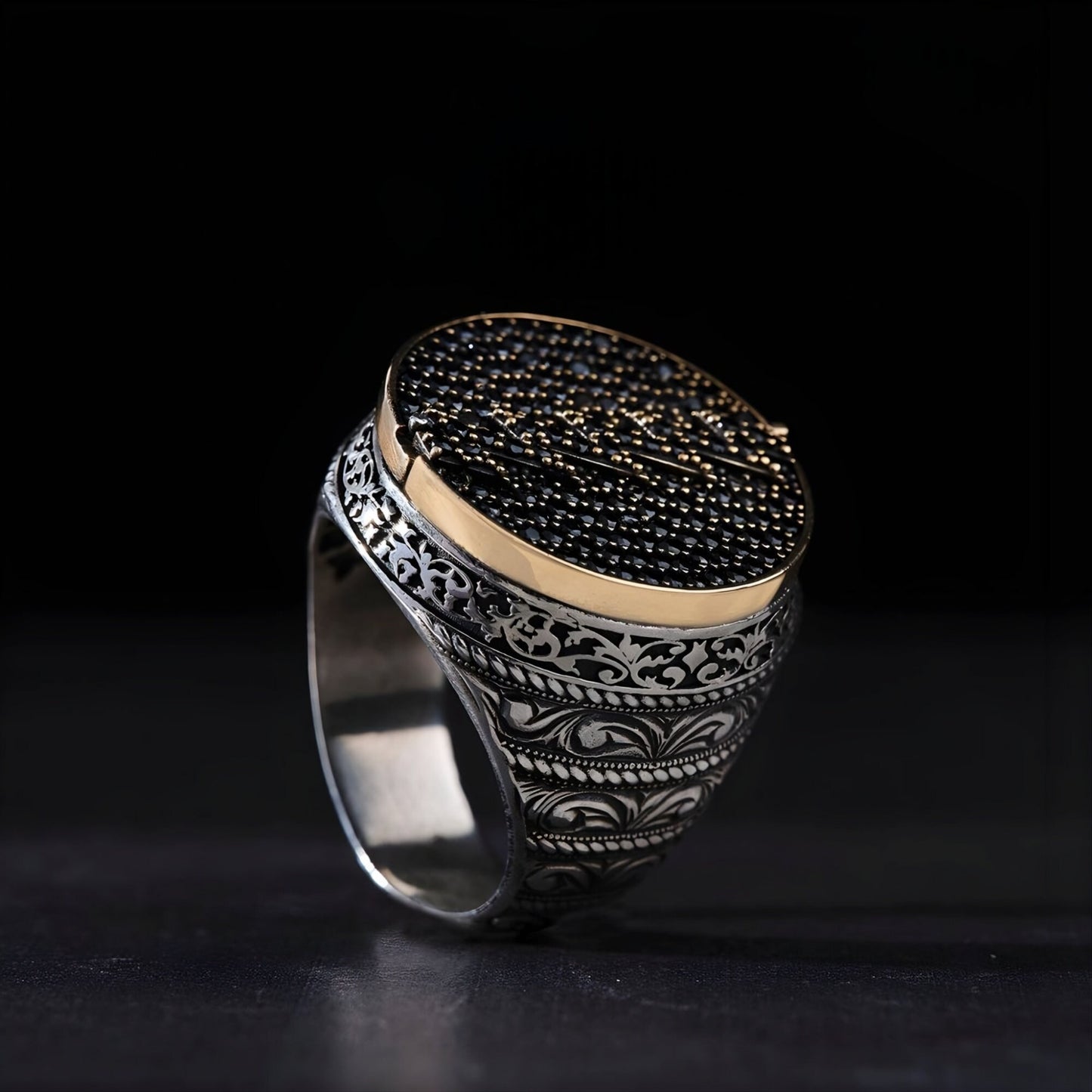 Türkischer handgefertigter Ring mit schwarzem Zirkonia – Namensring für Damen und Herren