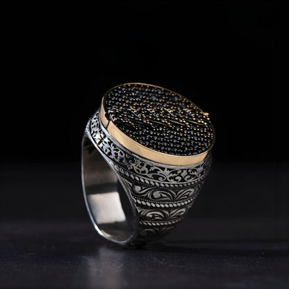 Türkischer handgefertigter Ring mit schwarzem Zirkonia – Namensring für Damen und Herren
