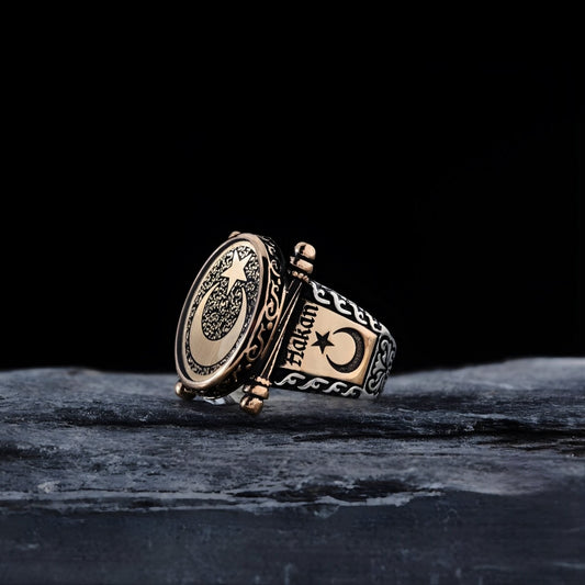 Crescent Star Ring 925 Silver Custom Name Engraved Handmade Men