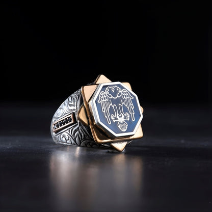 Double Eagle Ring 925 Silver Black Zircon