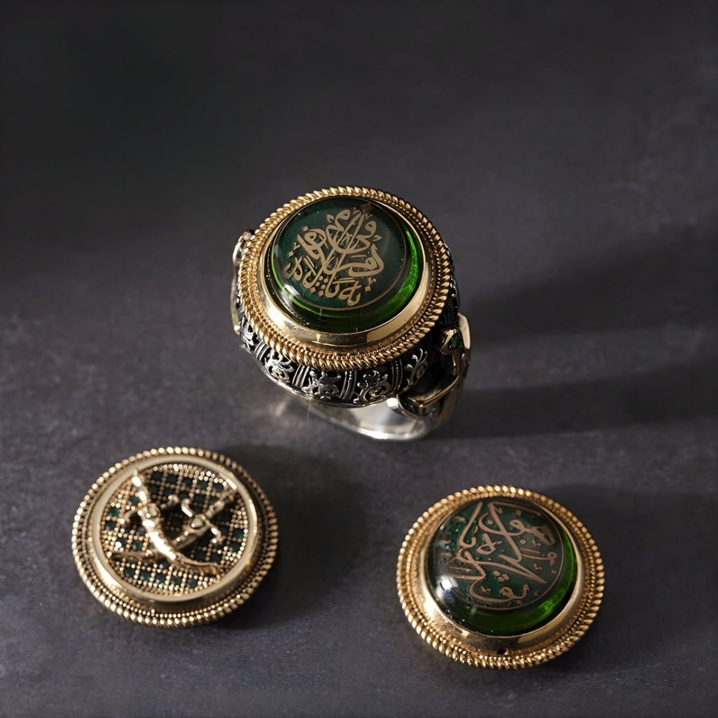 Handmade Sterling Silver Men's Ring Green Stone