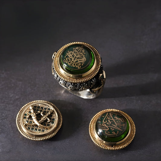 Handmade Sterling Silver Men's Ring Green Stone