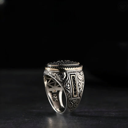 Black Topaz Oval Ring – 925 Sterling Silver Men's Ring