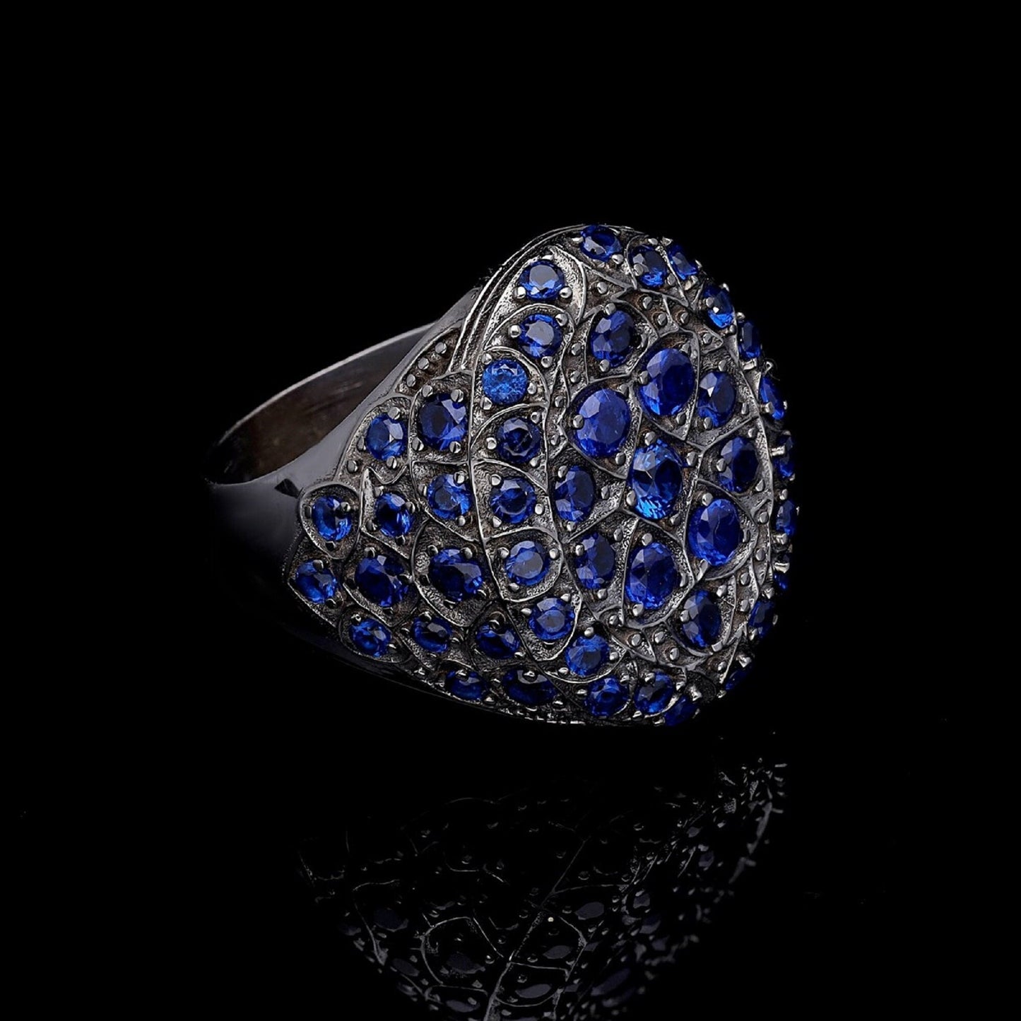 Ovaler Ring mit dunkelblauem Stein: 925er Sterlingsilber, verstellbare Ringschiene