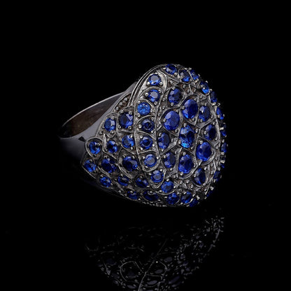 Ovaler Ring mit dunkelblauem Stein: 925er Sterlingsilber, verstellbare Ringschiene