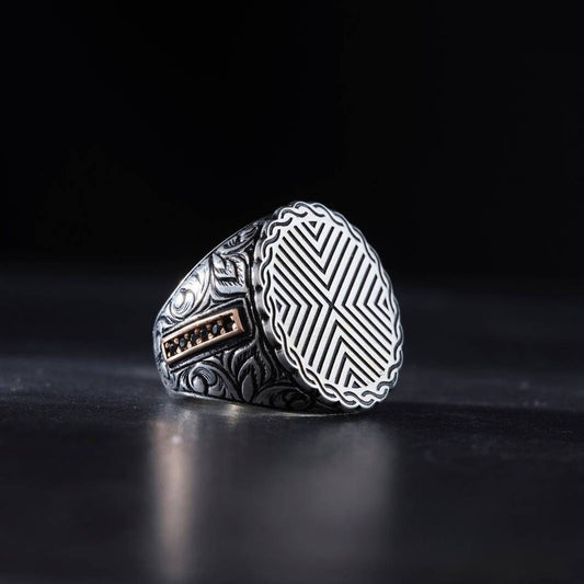 Halvet-i Taci Serif Black Zircon Ring 925 Sterling Silver OttomanMen Handcrafted