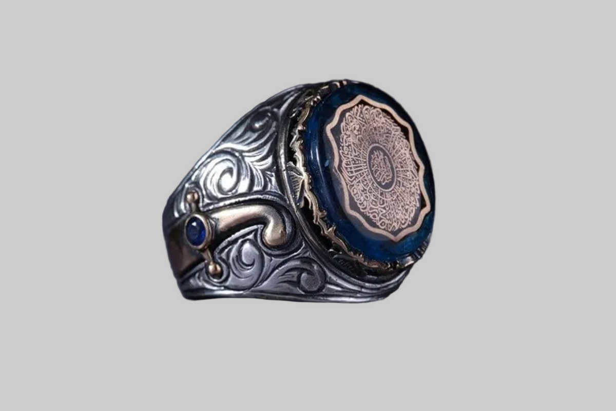 Surah Inshirah Ring 925 Silver Blue Amber Sword Handmade
