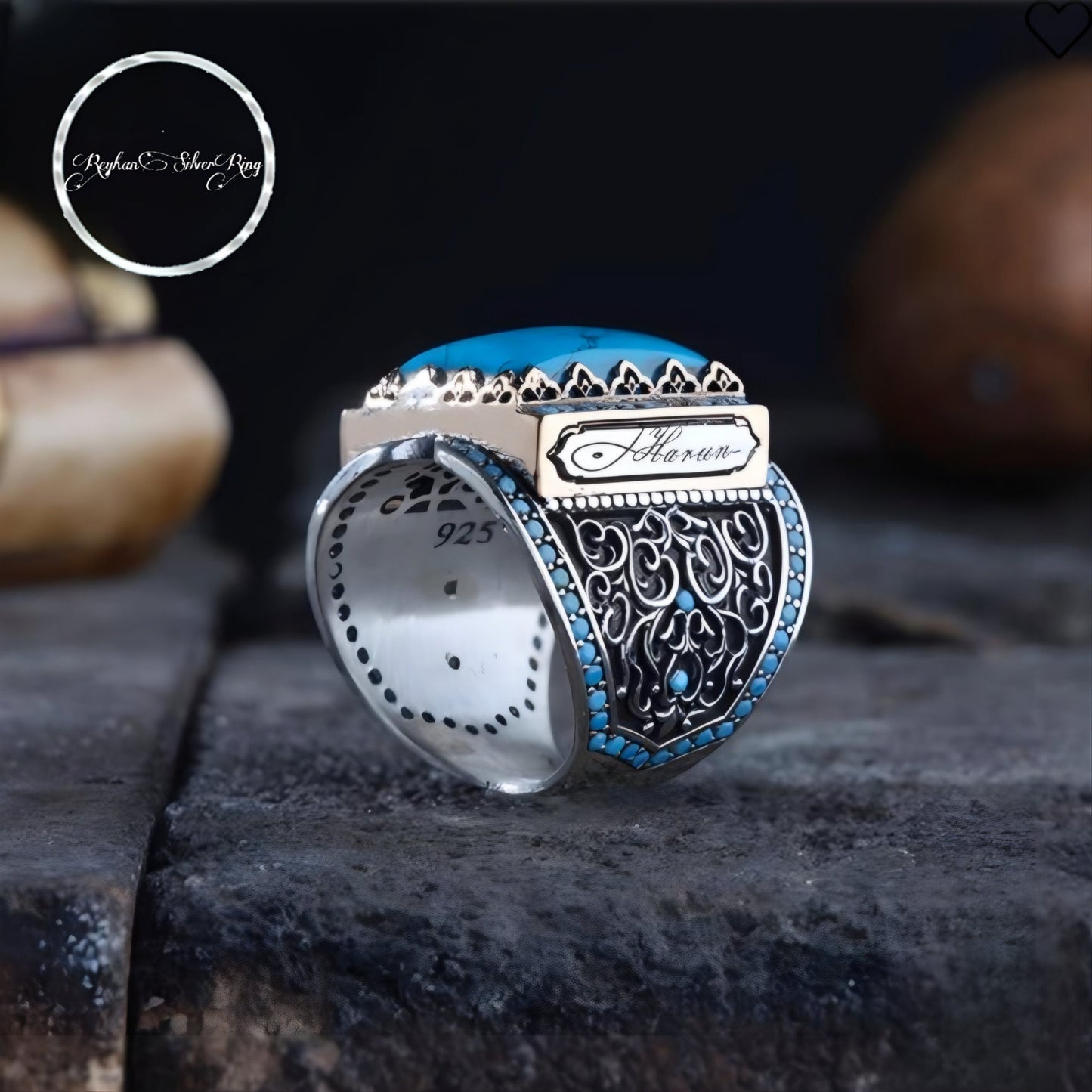 Turquoise Knight Signet Ring 925 Sterling Silver Custom Engraving Handcrafted