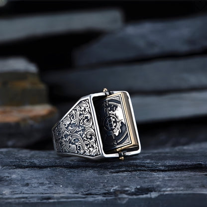 Double-Sided Rotating Compass Ring 925 Sterling Silver Custom Names Handcrafted