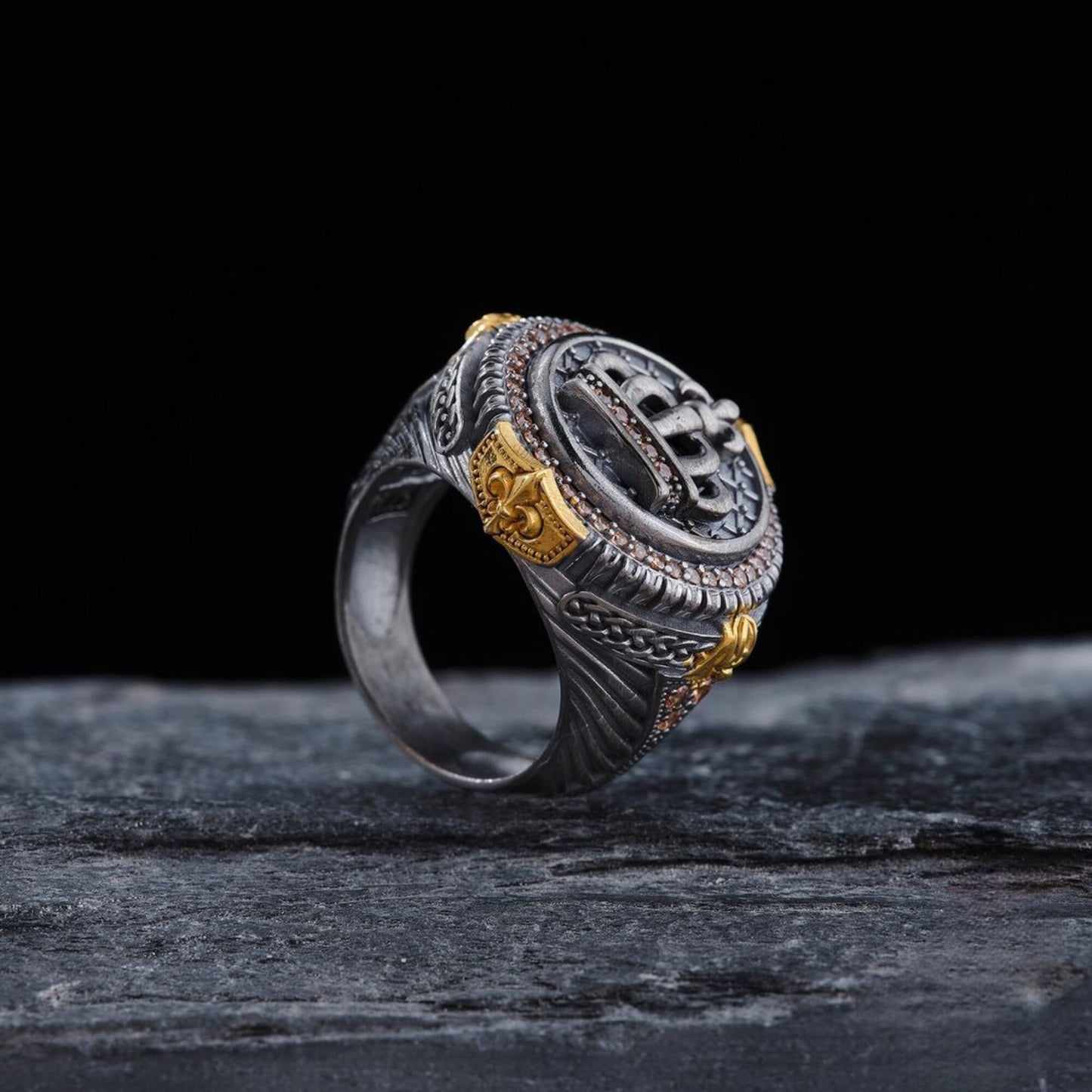 Handgefertigter Kronenring aus Sterlingsilber im osmanischen Sultan-Stil