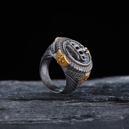 Handgefertigter Kronenring aus Sterlingsilber im osmanischen Sultan-Stil