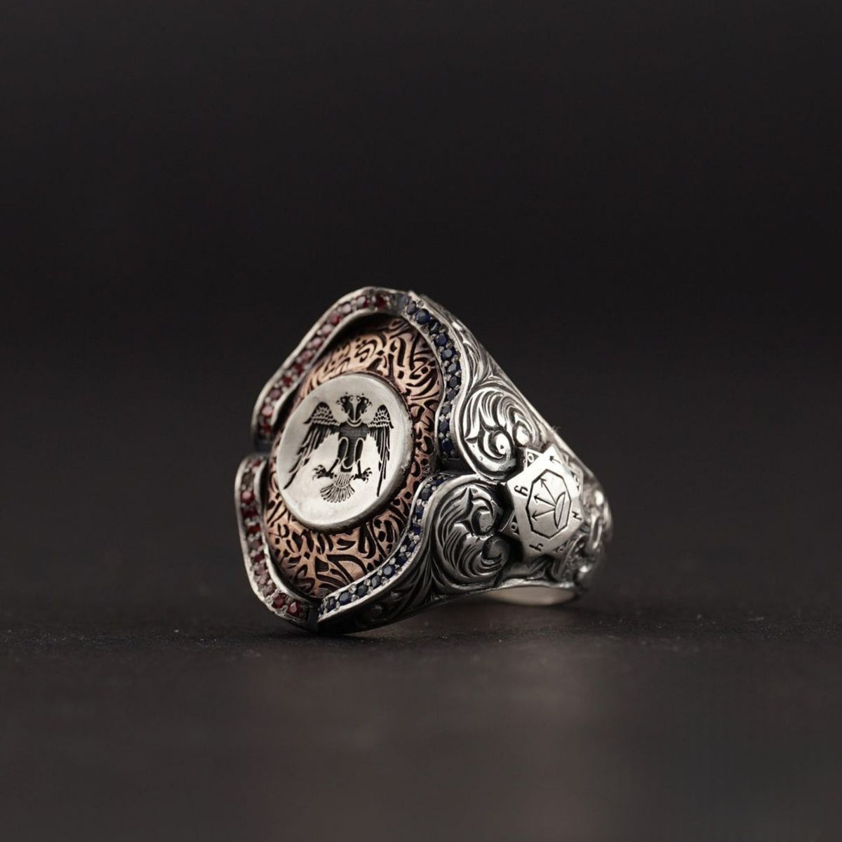 Double Eagle Ring 925 Silver Oguz Kagan Seal Zircon