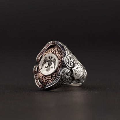Double Eagle Ring 925 Silver Oguz Kagan Seal Zircon