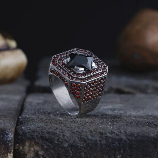 Red zircon unisex ring – view 2