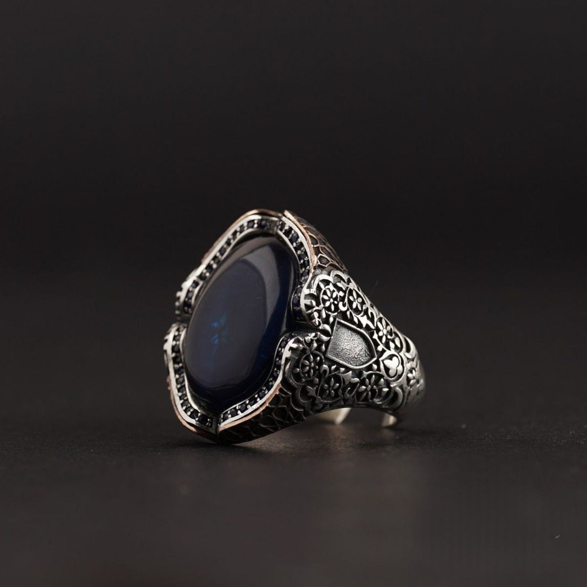 Navy blue fire amber men's ring – view 3
