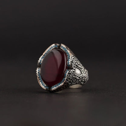 Handmade Andalusian Red Fire Amber Silver Ring