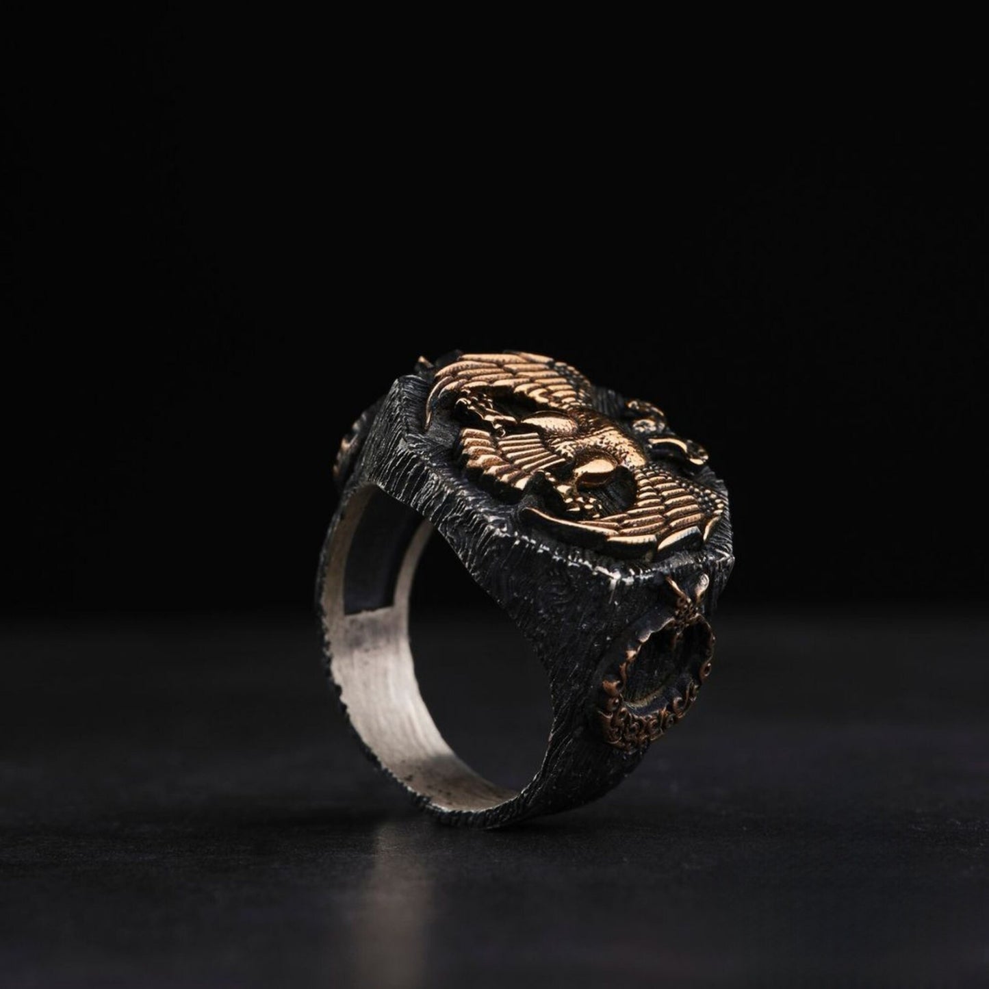 925 Sterling Silver Double-Headed Eagle Ring: Seljuk Design