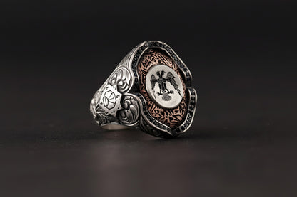 Double Eagle Ring 925 Silver Oguz Kagan Seal Zircon