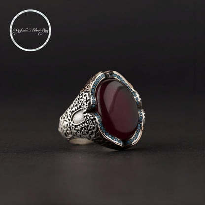 Handmade Andalusian Red Fire Amber Silver Ring