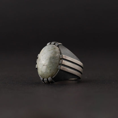 Labradorite Stone Ring: Oval Sterling Silver Statement Ring