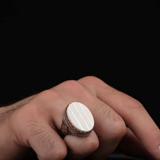White Pearl Ring, Al-Haqq & As-Sabr (Truth and Patience) – view 2