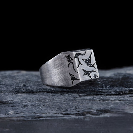 Black Zircon Ring 925 Silver Adjustable Turkish Handmade Men