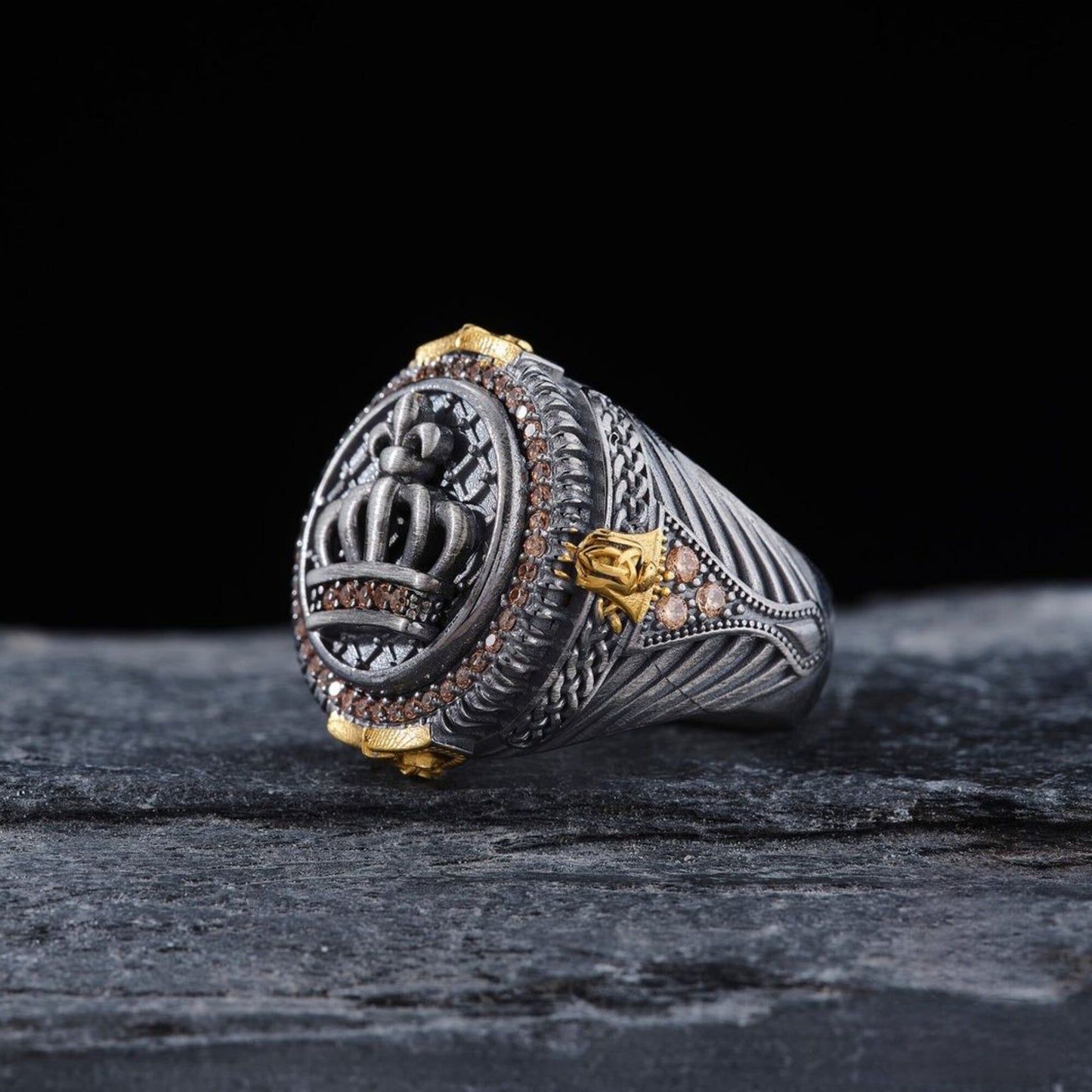 Handgefertigter Kronenring aus Sterlingsilber im osmanischen Sultan-Stil