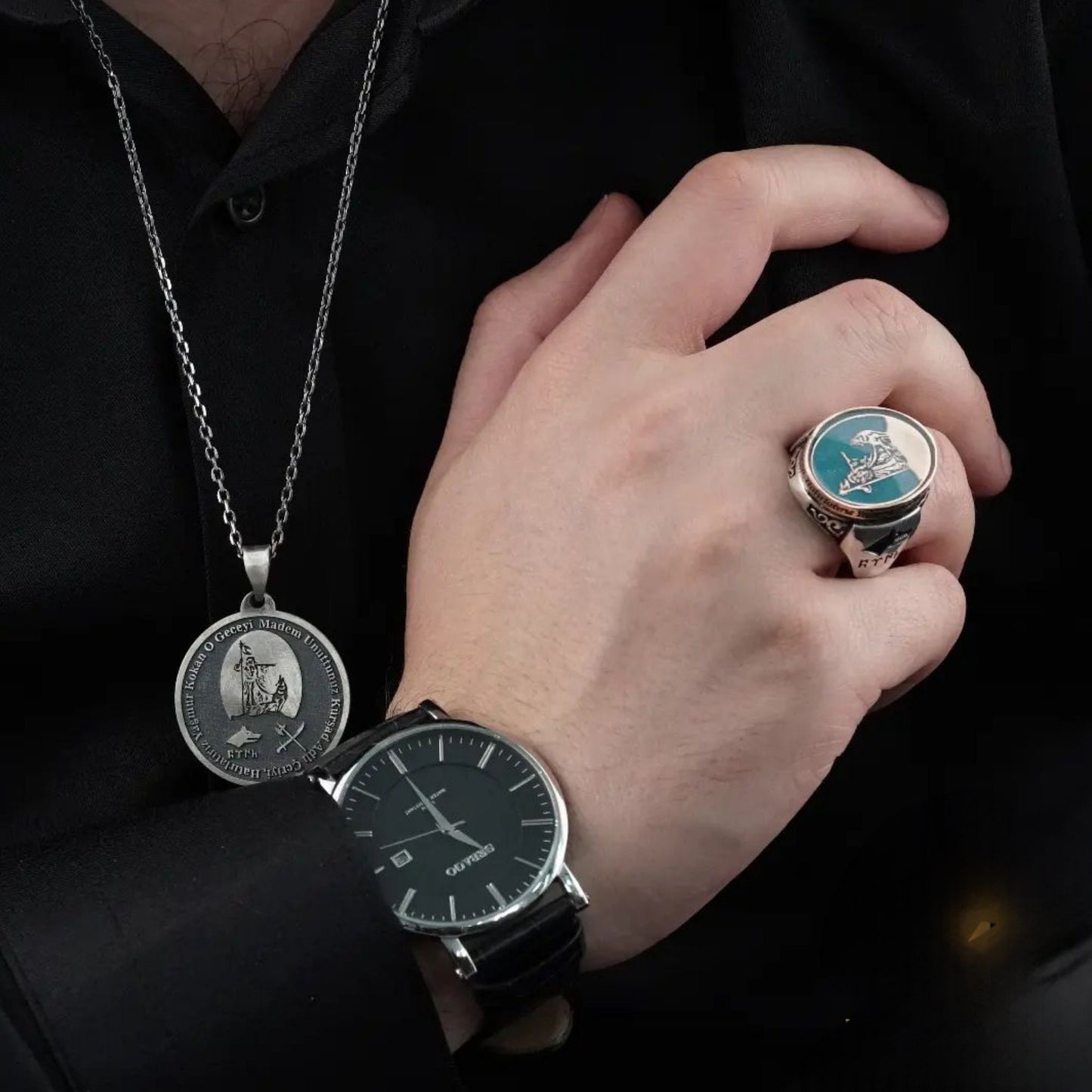 Kürşad & Bozkurt Ring – Göktürk Script | 925 Silver