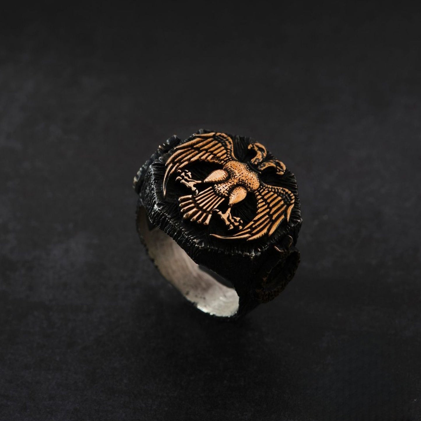 925 Sterling Silver Double-Headed Eagle Ring: Seljuk Design
