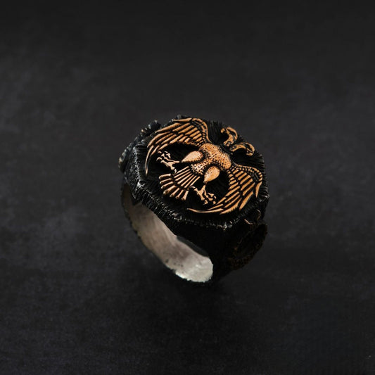 Double Headed Eagle Ring 925 Silver Seljuk Signet Handmade