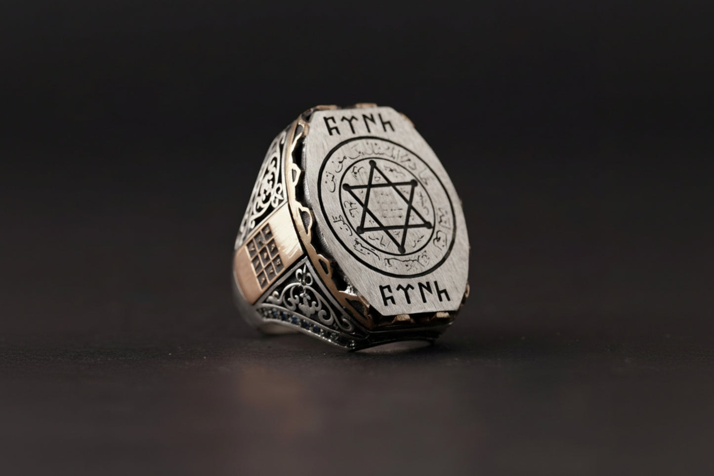 Seal of Solomon Ring 925 Silver Gokturk Ebced Red Zircon Handmade