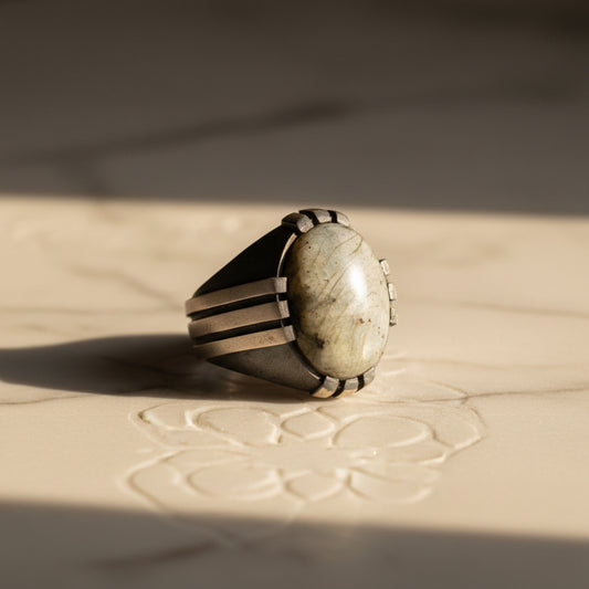 Labradorite Stone Ring: Oval Sterling Silver Statement Ring