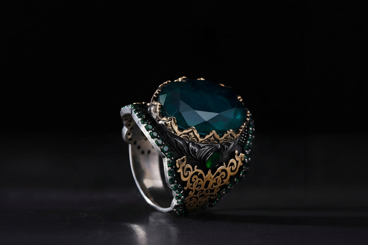 Handmade Sterling Silver Ring with Green Paraiba Tourmaline
