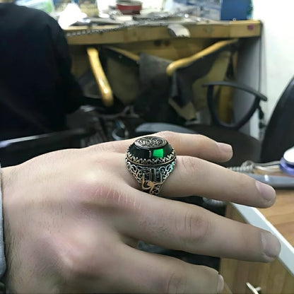 La Galibe Illallah Ring – Green Amber 925 Silver | Islamic Men's Ring