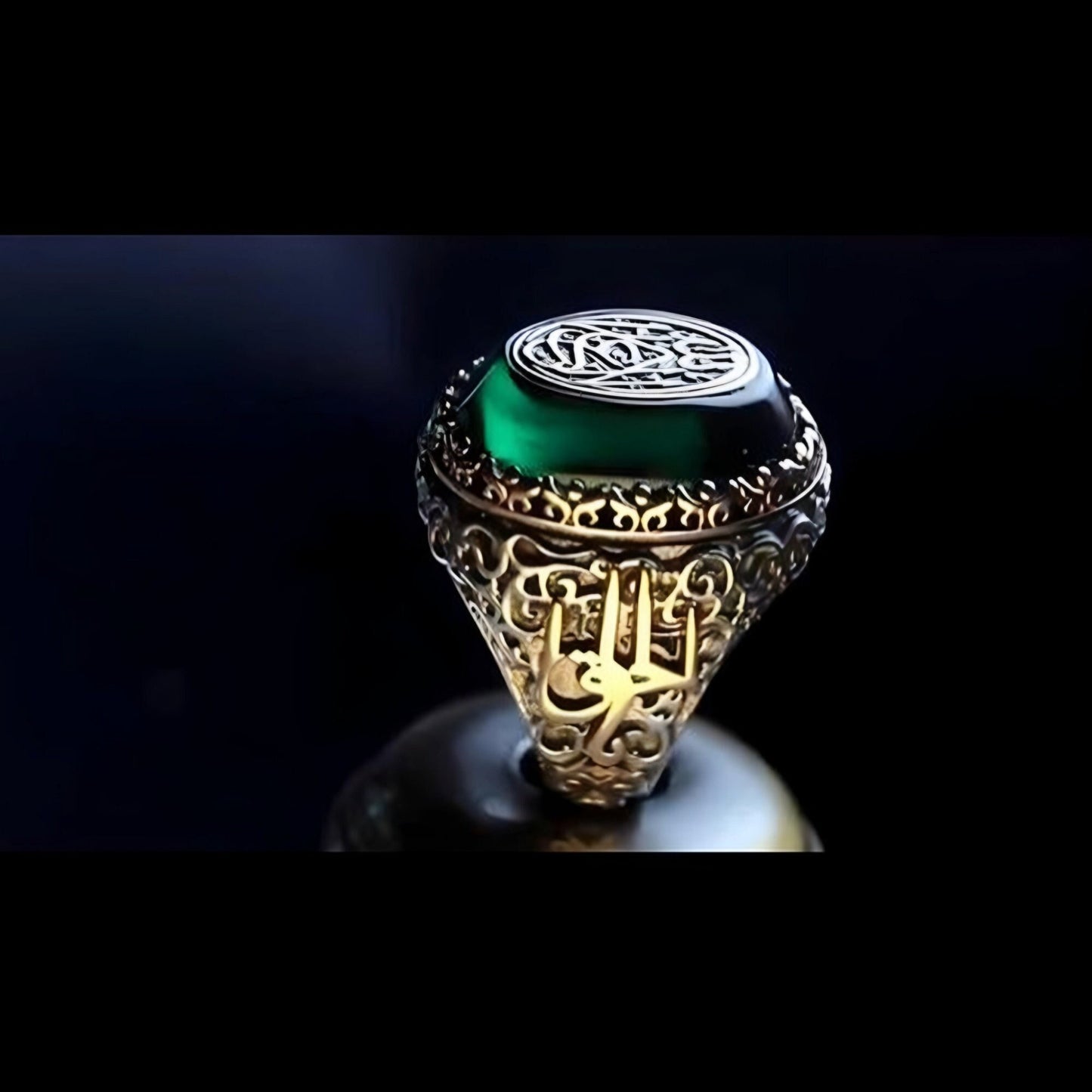 La Galibe Illallah Ring – Green Amber 925 Silver | Islamic Men's Ring